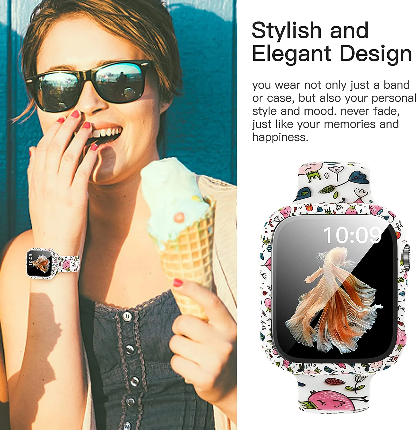 Protector Case Printed Pattern Strap For Apple Watch Band Series 6 5 4 Silicon Wristband iWatch  38mm 40mm 42mm 44mm Bracelet |Watchbands|