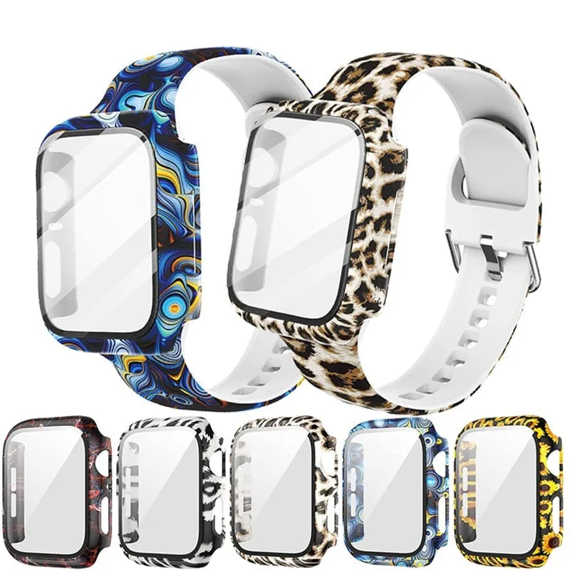Protector Case Printed Pattern Strap For Apple Watch Band Series 6 5 4 Silicon Wristband iWatch  38mm 40mm 42mm 44mm Bracelet |Watchbands|