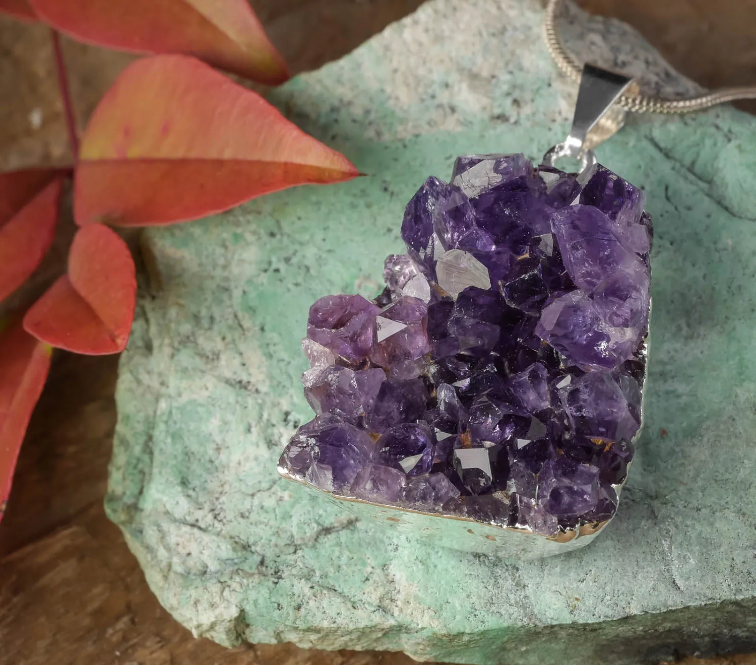 Raw AMETHYST Druzy Crystal Pendant - Birthstone Gemstone Handmade Jewelry, Healing Crystals and Stones, Gift for Her,  E0280