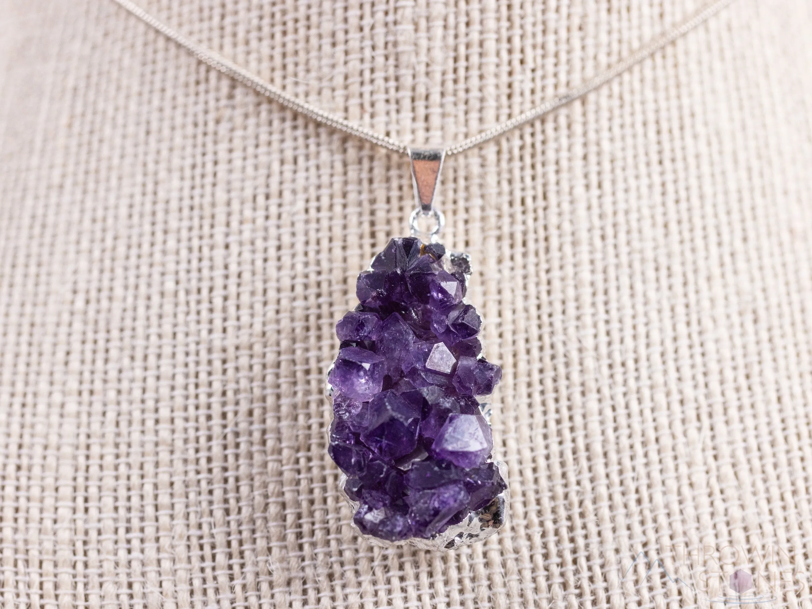 Raw AMETHYST Druzy Crystal Pendant - Birthstone Gemstone Handmade Jewelry, Healing Crystals and Stones, Gift for Her,  E0280