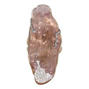 Raw Kunzite and Diamond Ring