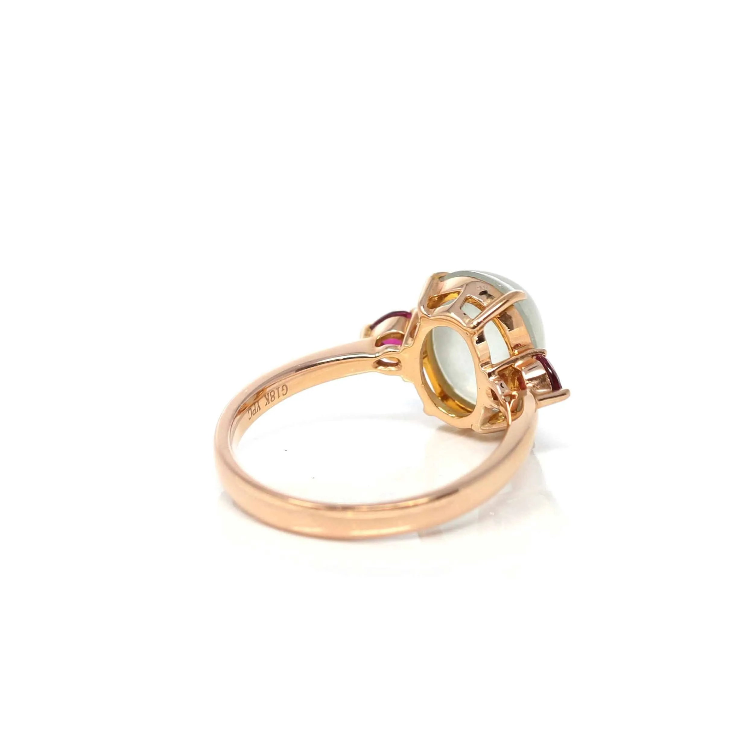 RealJade® "Sarah" 18k Rose Gold Natural Ice Jadeite & Tourmaline Engagement Ring