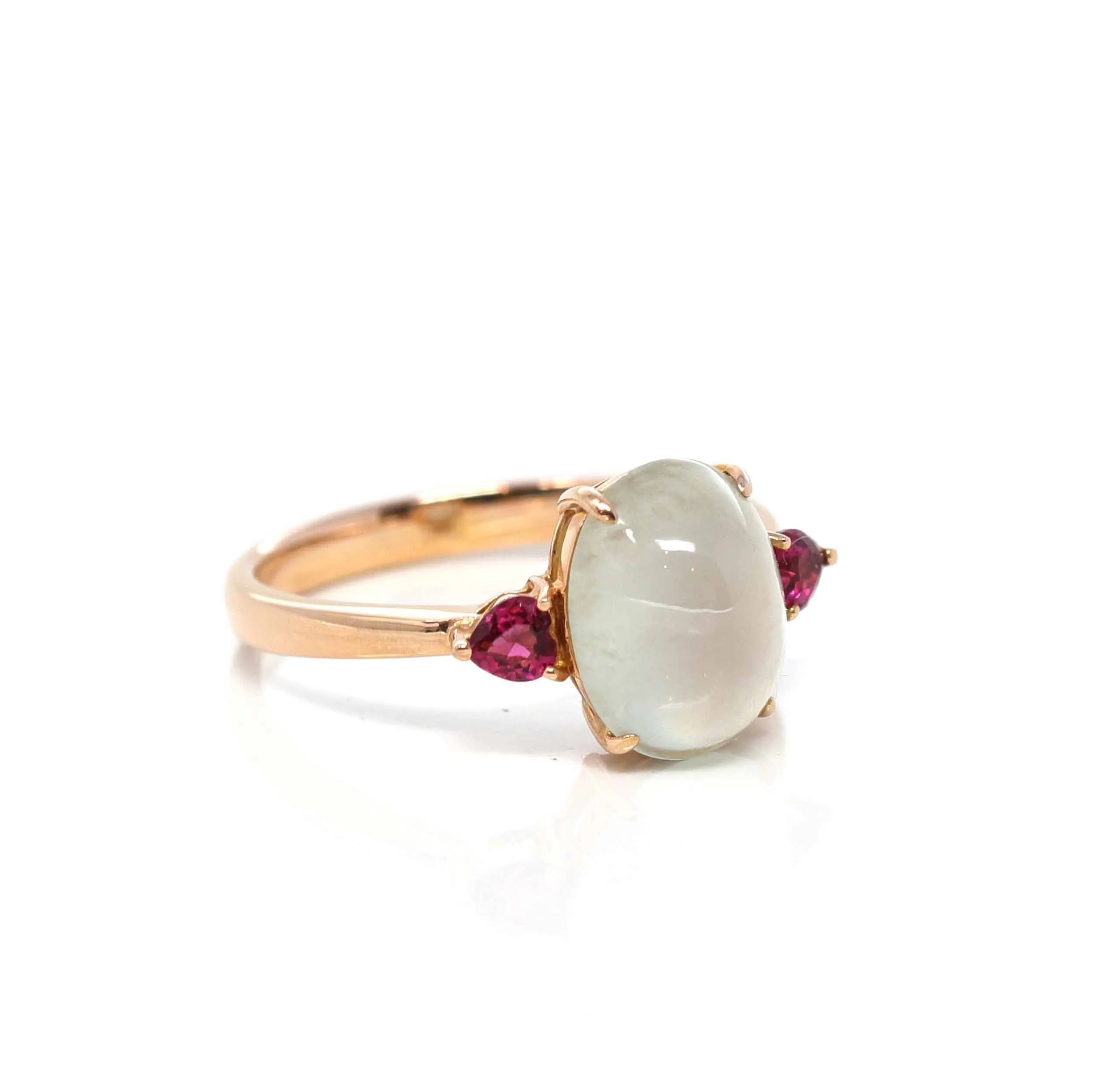 RealJade® "Sarah" 18k Rose Gold Natural Ice Jadeite & Tourmaline Engagement Ring