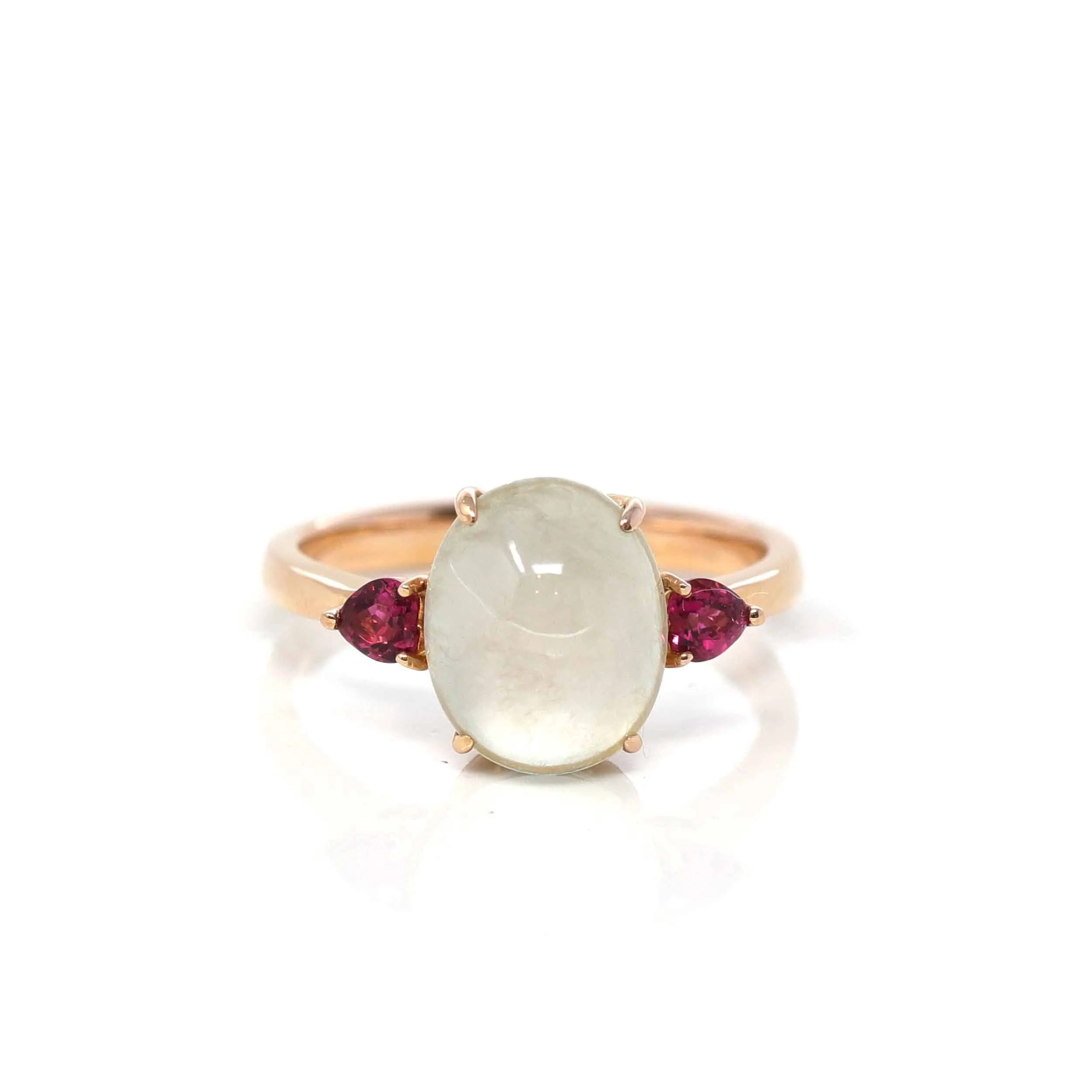 RealJade® "Sarah" 18k Rose Gold Natural Ice Jadeite & Tourmaline Engagement Ring