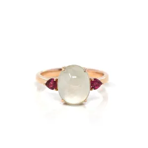RealJade® "Sarah" 18k Rose Gold Natural Ice Jadeite & Tourmaline Engagement Ring