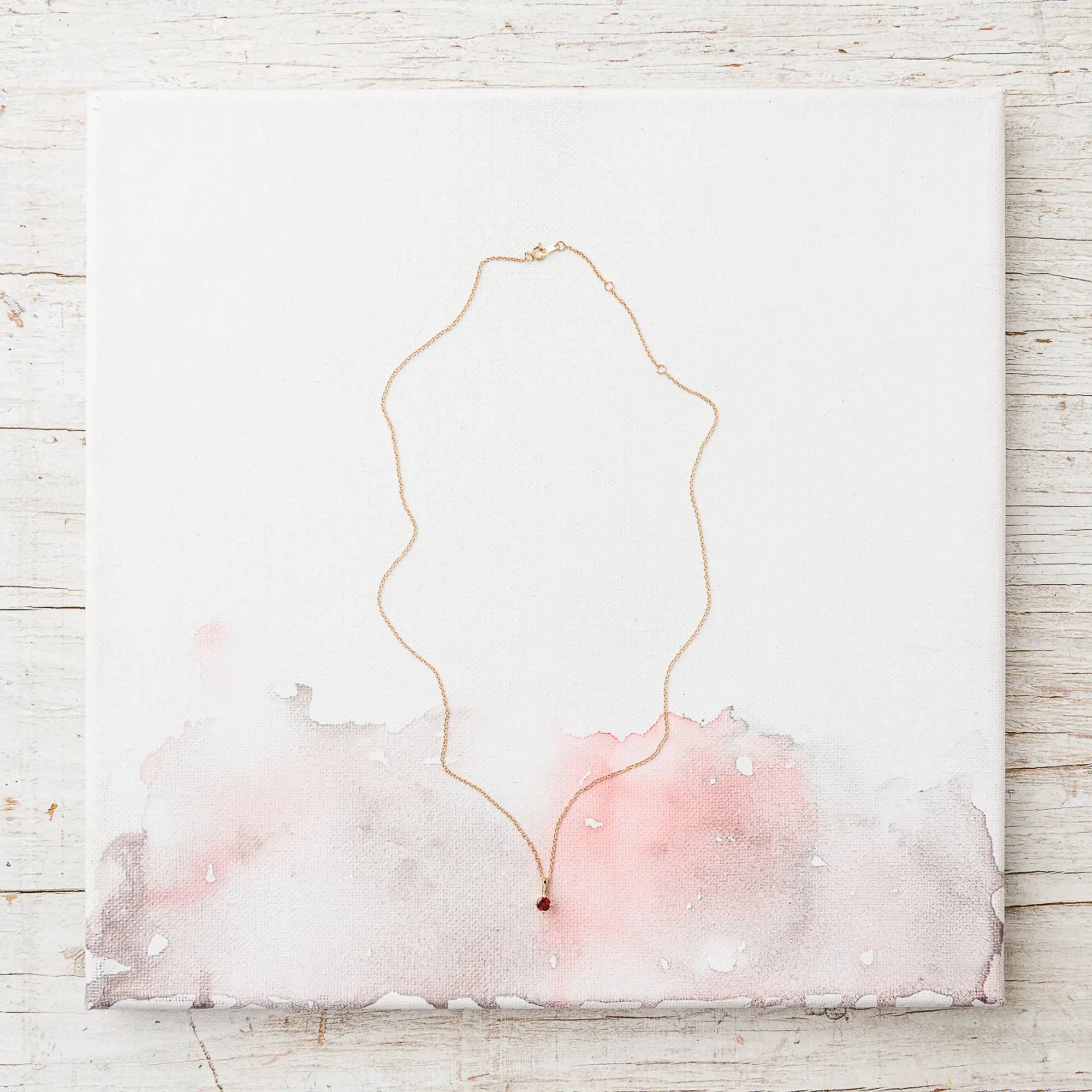 Red Garnet Prong-Set Necklace in 14k Gold
