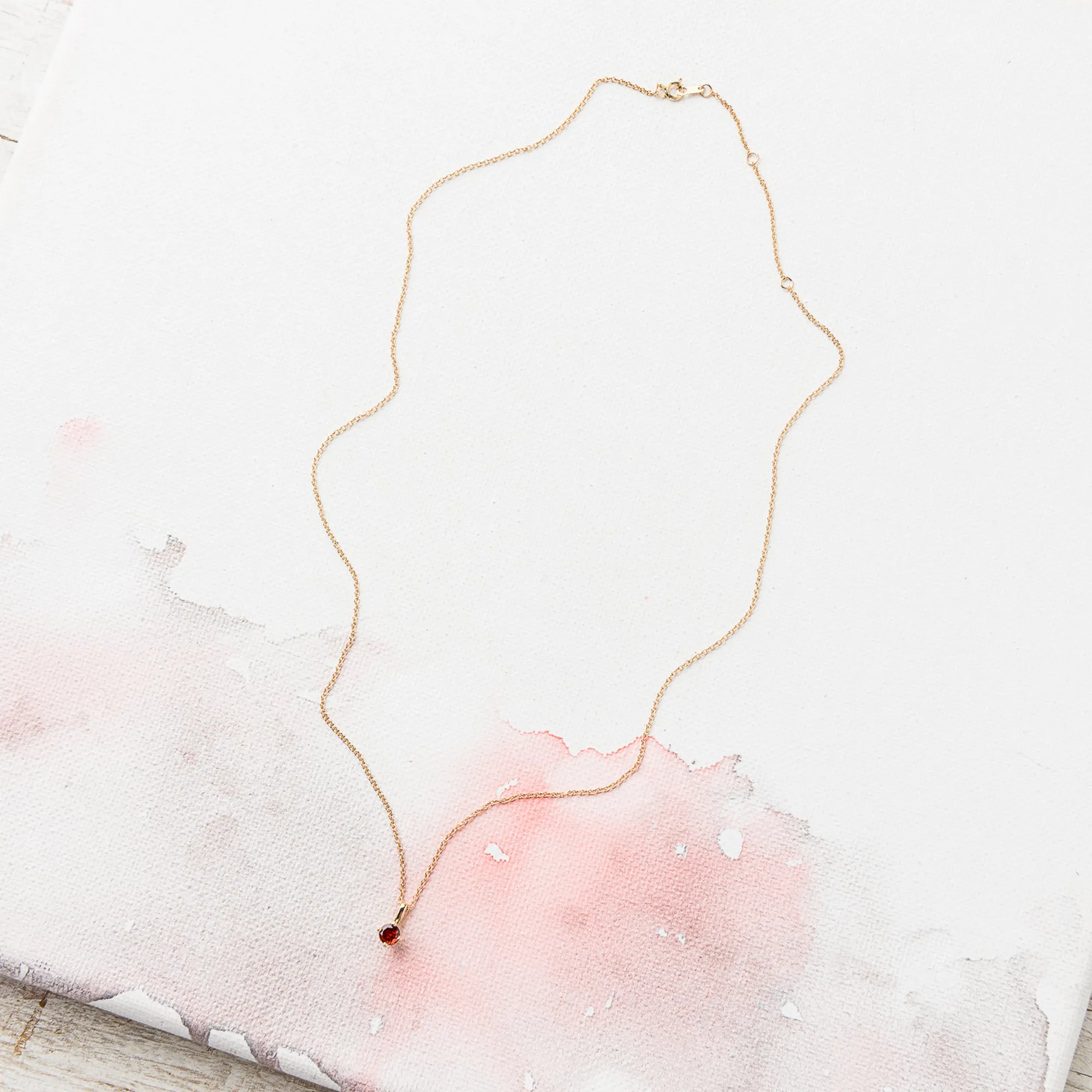 Red Garnet Prong-Set Necklace in 14k Gold