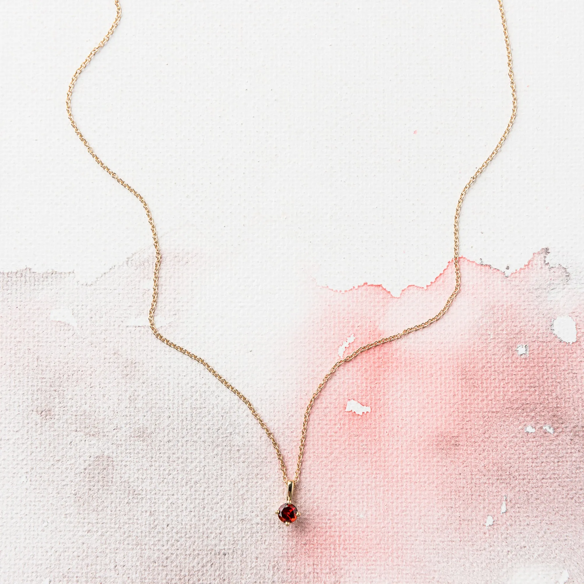 Red Garnet Prong-Set Necklace in 14k Gold