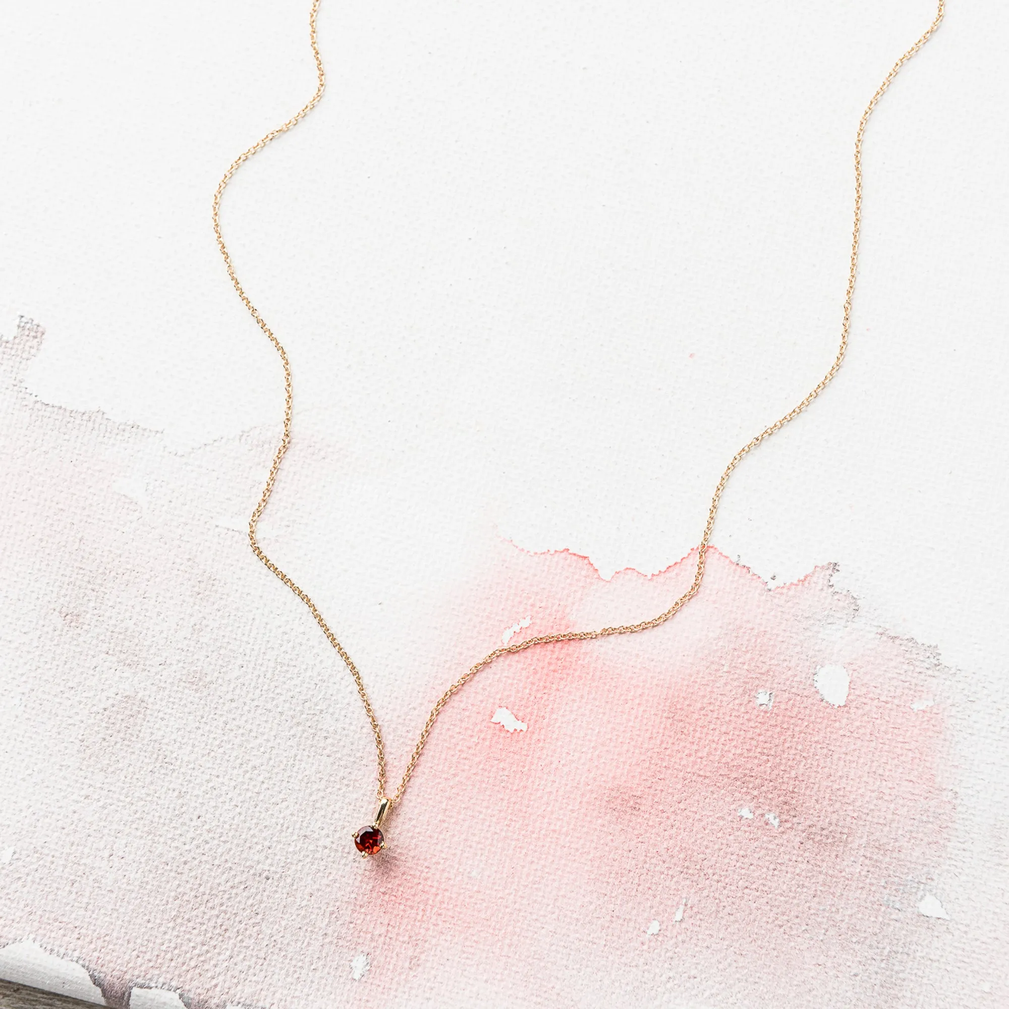 Red Garnet Prong-Set Necklace in 14k Gold