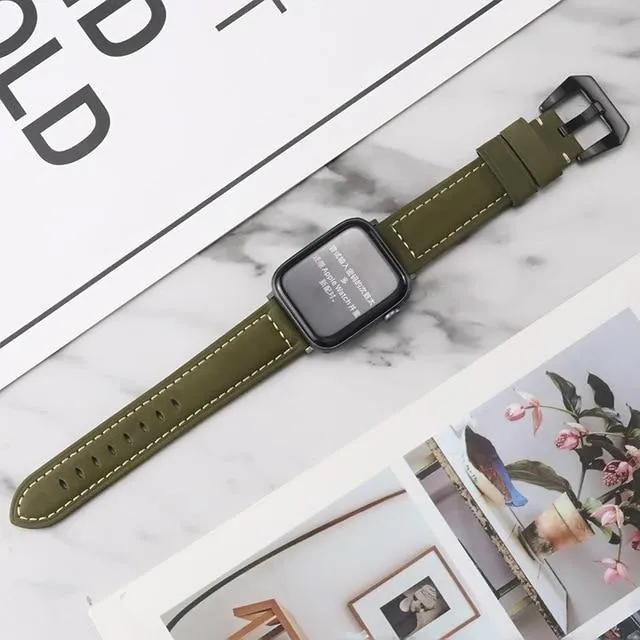 Retro Leather Loop Wristband Black Buckle/Adapter Bracelet Series 7 6