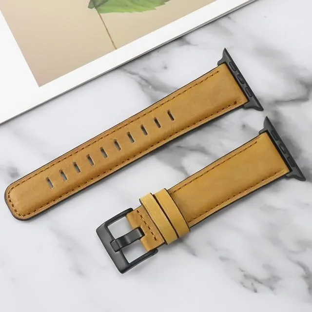 Retro Leather Loop Wristband Black Buckle/Adapter Bracelet Series 7 6