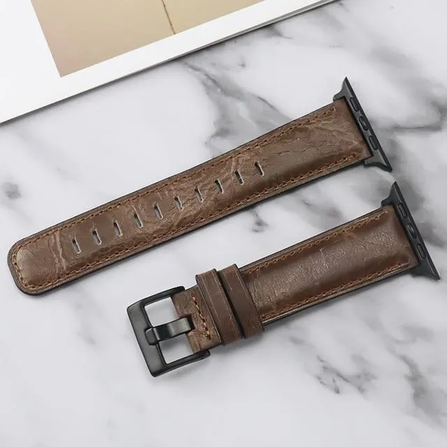 Retro Leather Loop Wristband Black Buckle/Adapter Bracelet Series 7 6