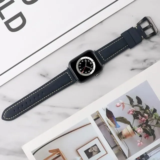 Retro Leather Loop Wristband Black Buckle/Adapter Bracelet Series 7 6