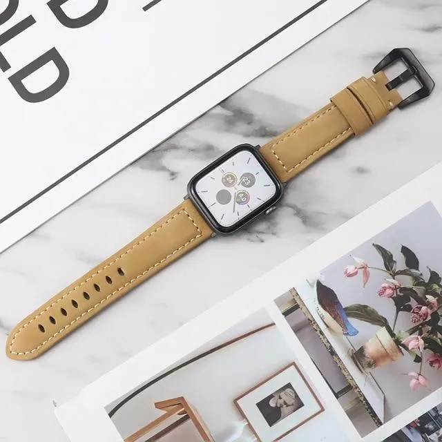 Retro Leather Loop Wristband Black Buckle/Adapter Bracelet Series 7 6