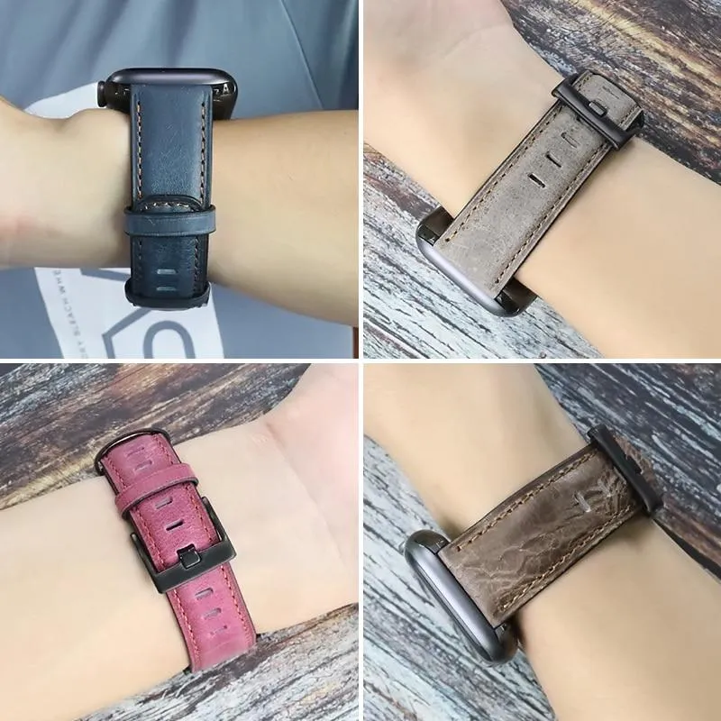Retro Leather Loop Wristband Black Buckle/Adapter Bracelet Series 7 6