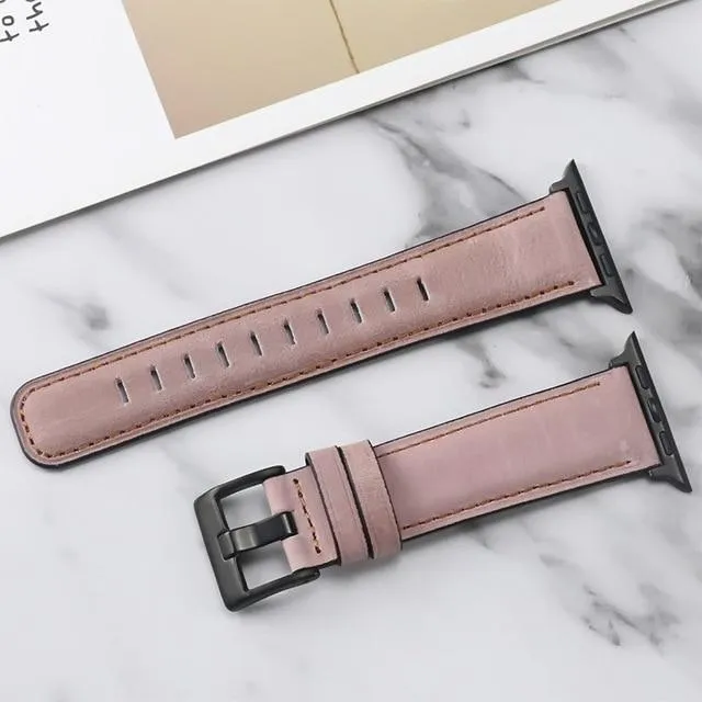 Retro Leather Loop Wristband Black Buckle/Adapter Bracelet Series 7 6