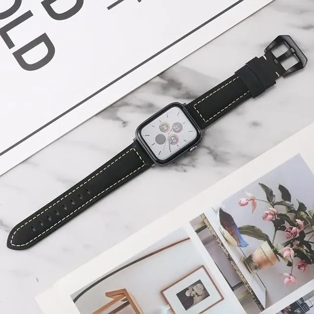 Retro Leather Loop Wristband Black Buckle/Adapter Bracelet Series 7 6