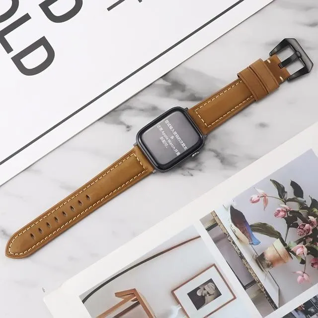 Retro Leather Loop Wristband Black Buckle/Adapter Bracelet Series 7 6