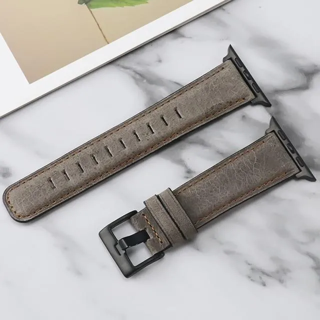 Retro Leather Loop Wristband Black Buckle/Adapter Bracelet Series 7 6
