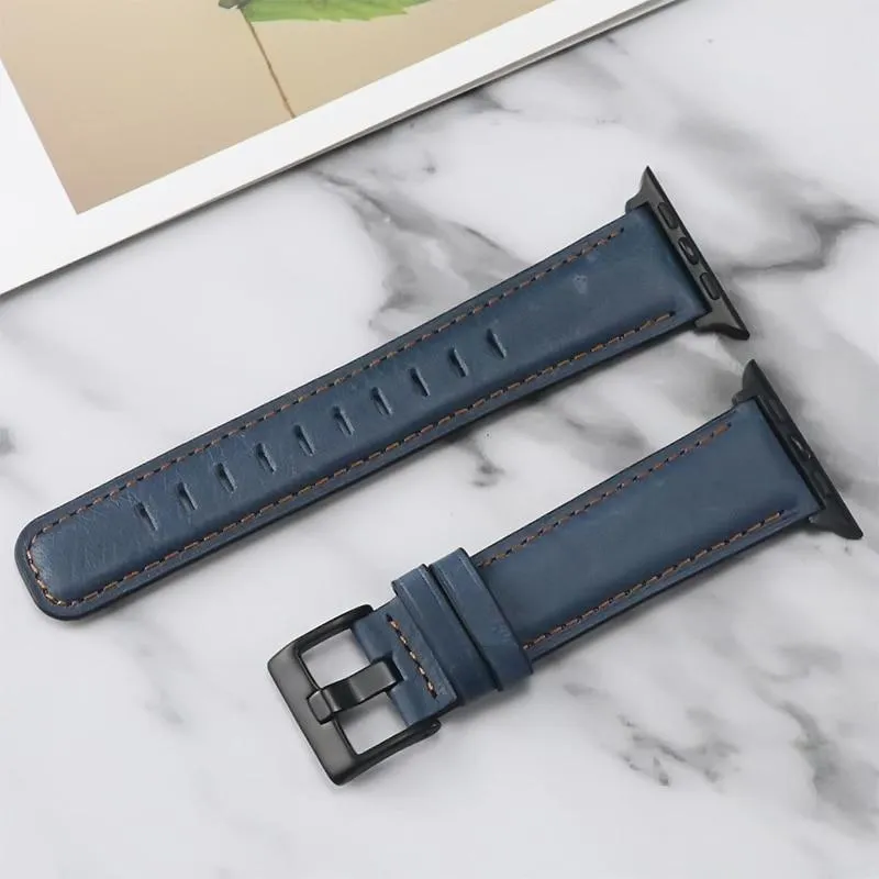 Retro Leather Loop Wristband Black Buckle/Adapter Bracelet Series 7 6