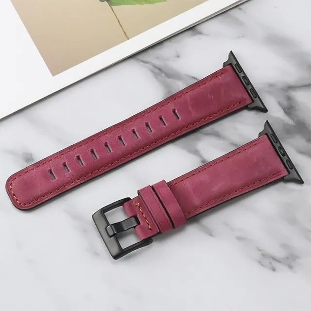 Retro Leather Loop Wristband Black Buckle/Adapter Bracelet Series 7 6