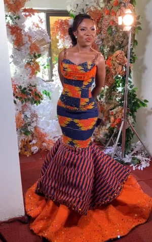 Royal Hand Weaved Kente Wedding/ Event Dress D363