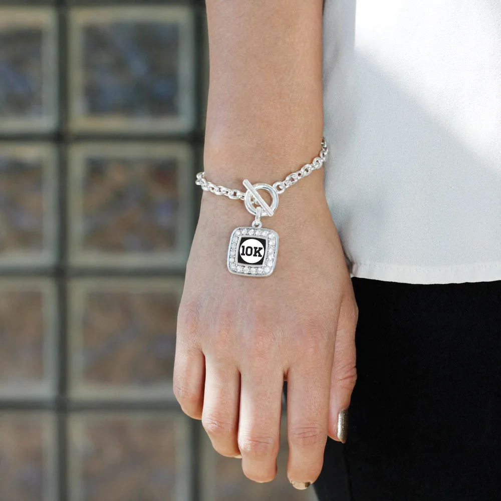 Silver 10k Runners Square Charm Toggle Bracelet