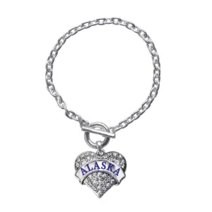 Silver Alaska Pave Heart Charm Toggle Bracelet