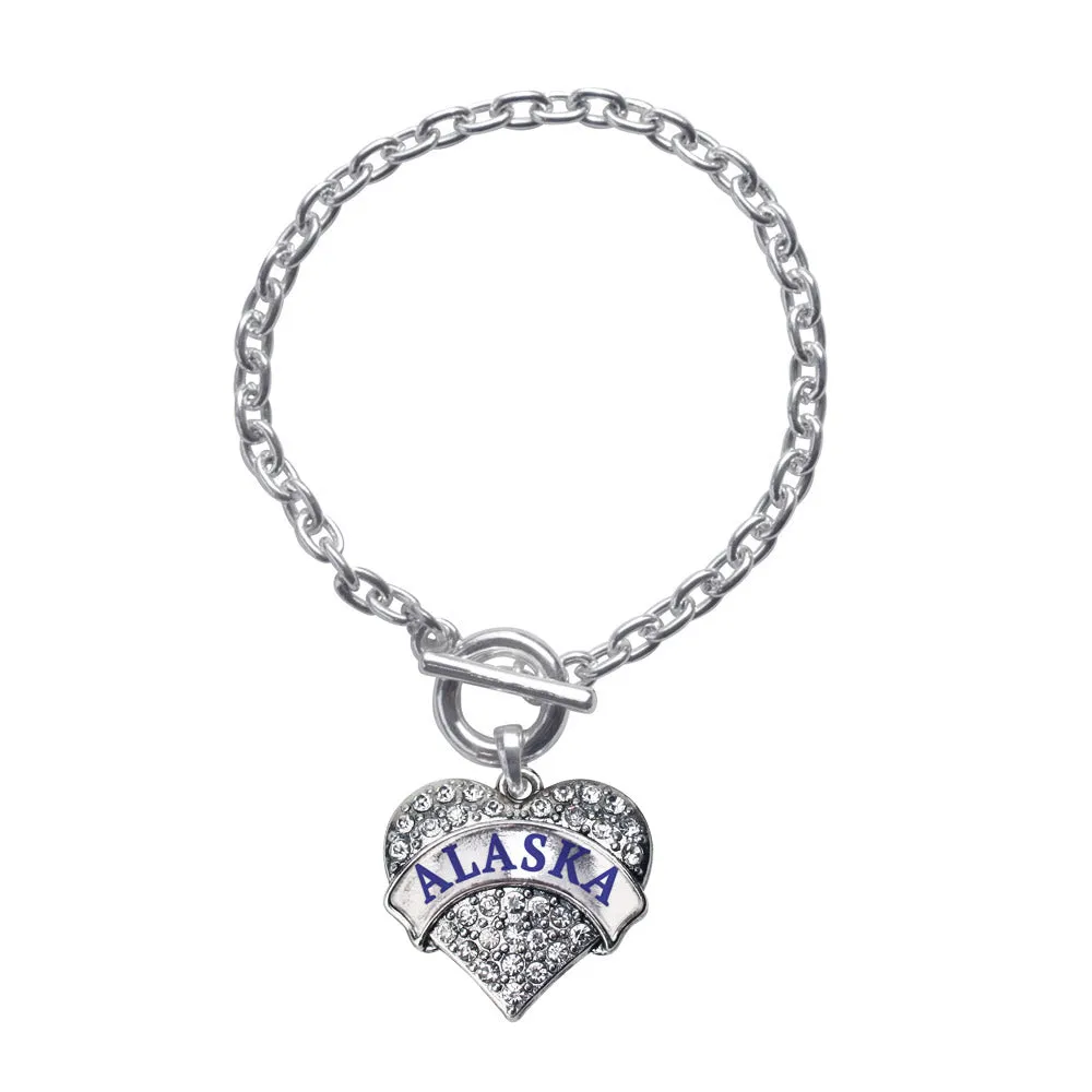 Silver Alaska Pave Heart Charm Toggle Bracelet