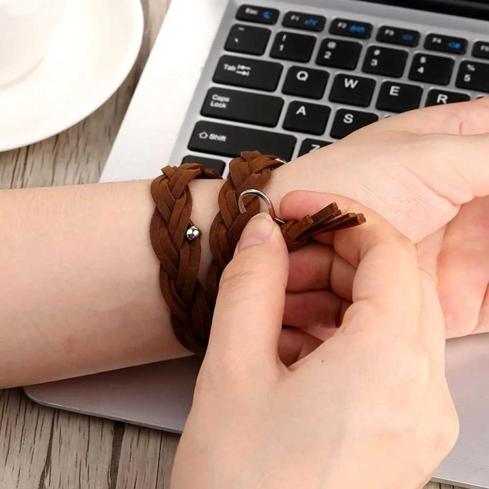 Silver Apple Watch Leather Band Double Handmade women Braided Strap