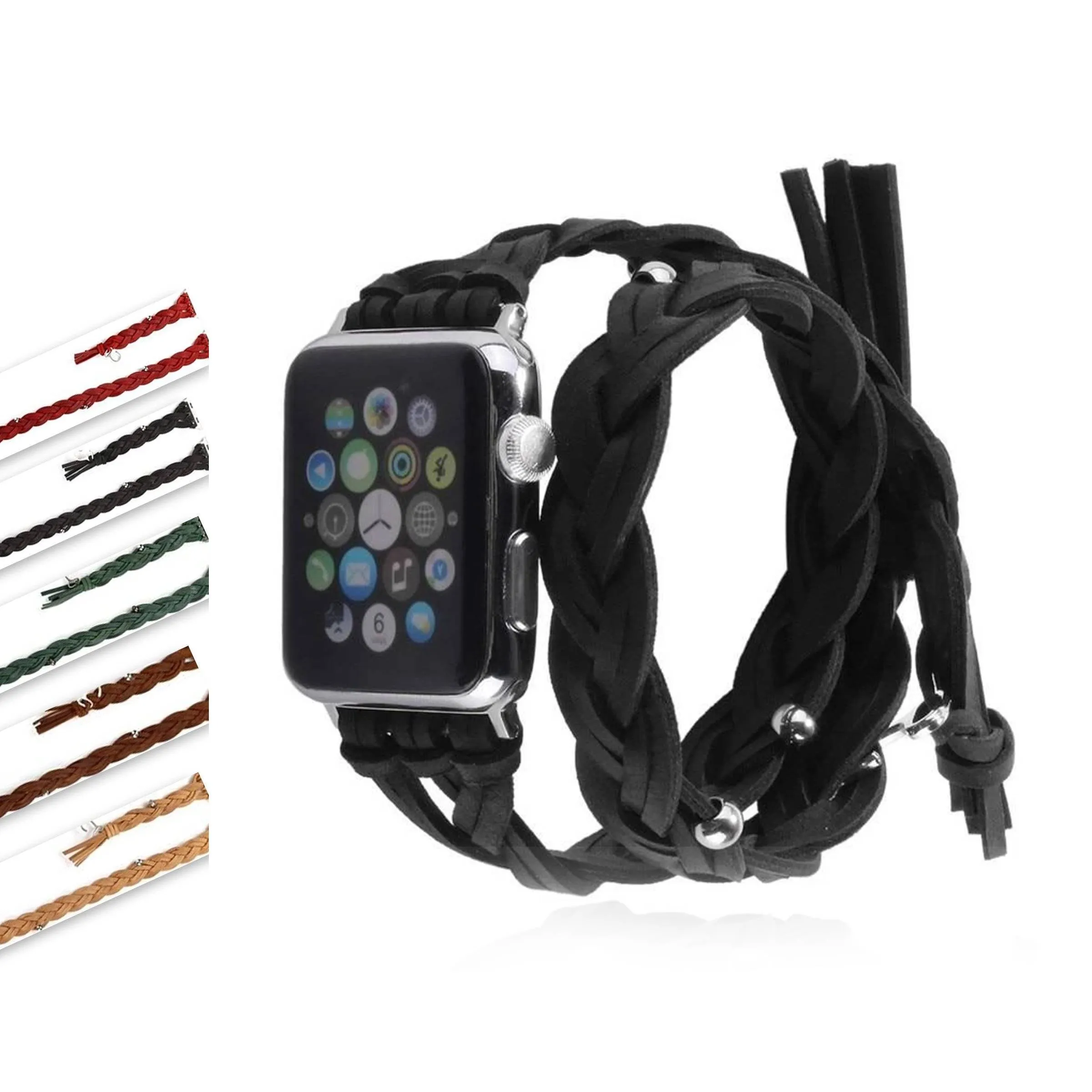 Silver Apple Watch Leather Band Double Handmade women Braided Strap