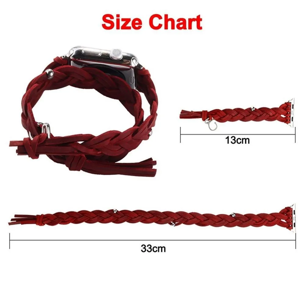 Silver Apple Watch Leather Band Double Handmade women Braided Strap