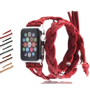 Silver Apple Watch Leather Band Double Handmade women Braided Strap