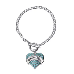 Silver Aqua Mom of the Groom Aqua Pave Heart Charm Toggle Bracelet