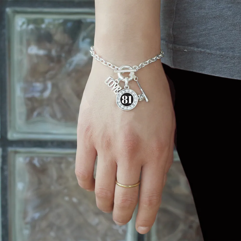 Silver Baseball Bat - Sports Number 81 Circle Charm Toggle Bracelet