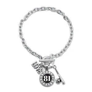 Silver Baseball Bat - Sports Number 81 Circle Charm Toggle Bracelet