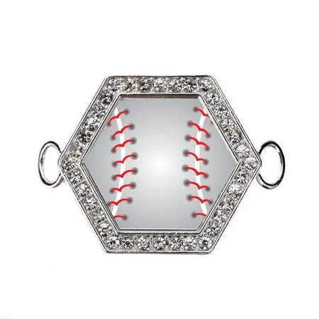 Silver Baseball Hexagon Charm Bangle Bracelet