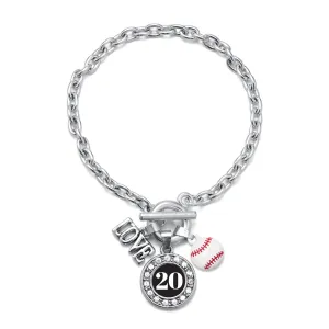 Silver Baseball - Sports Number 20 Circle Charm Toggle Bracelet