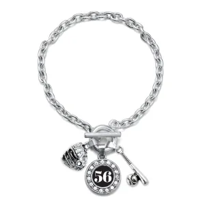 Silver Baseball/Softball - Sports Number 56 Circle Charm Toggle Bracelet