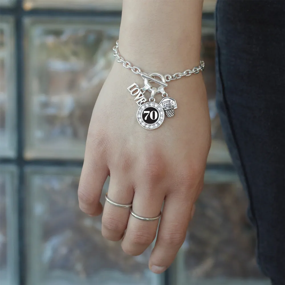 Silver Basketball Hoop - Sports Number 70 Circle Charm Toggle Bracelet