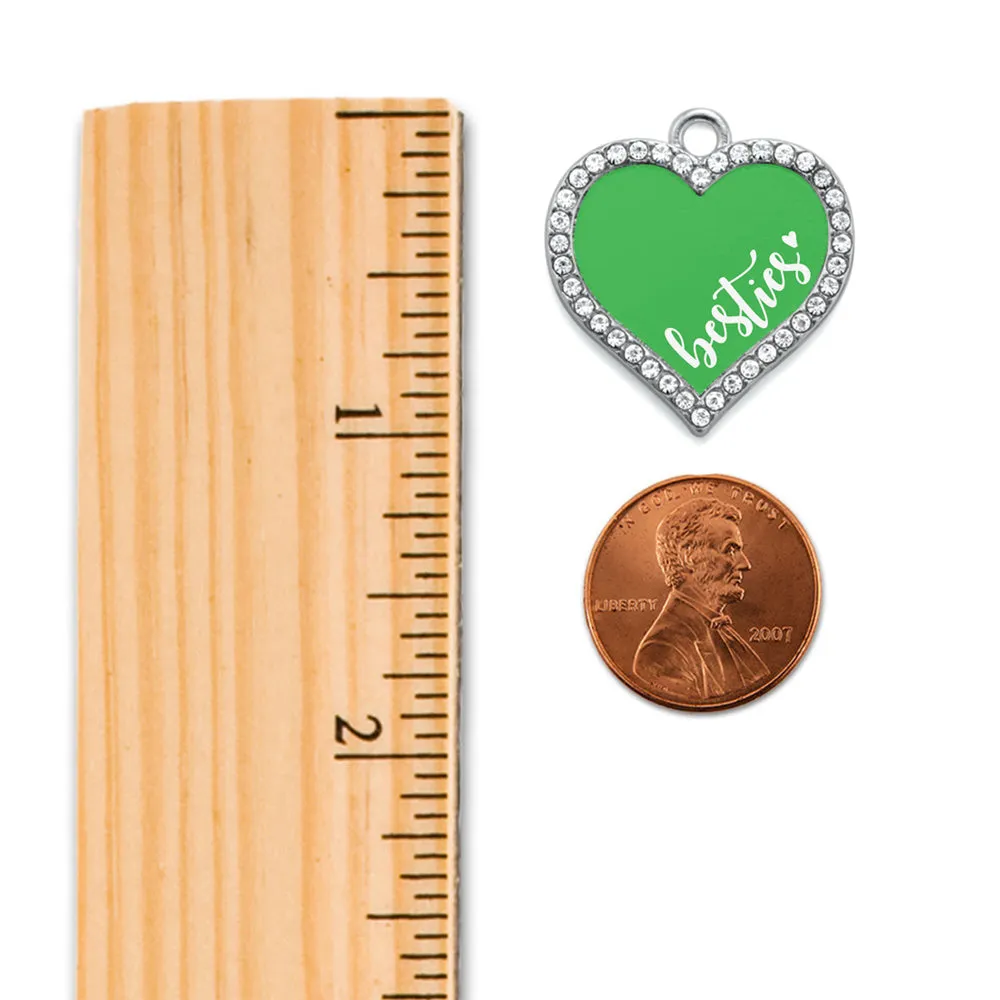 Silver Besties - Green Open Heart Charm Braided Bracelet