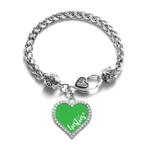 Silver Besties - Green Open Heart Charm Braided Bracelet