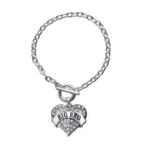 Silver Big Bro Pave Heart Charm Toggle Bracelet
