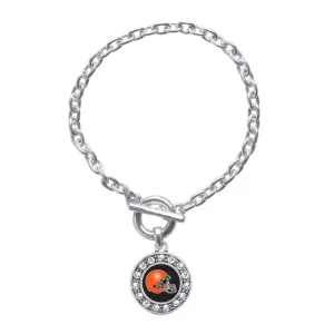 Silver Black and Orange Team Helmet Circle Charm Toggle Bracelet