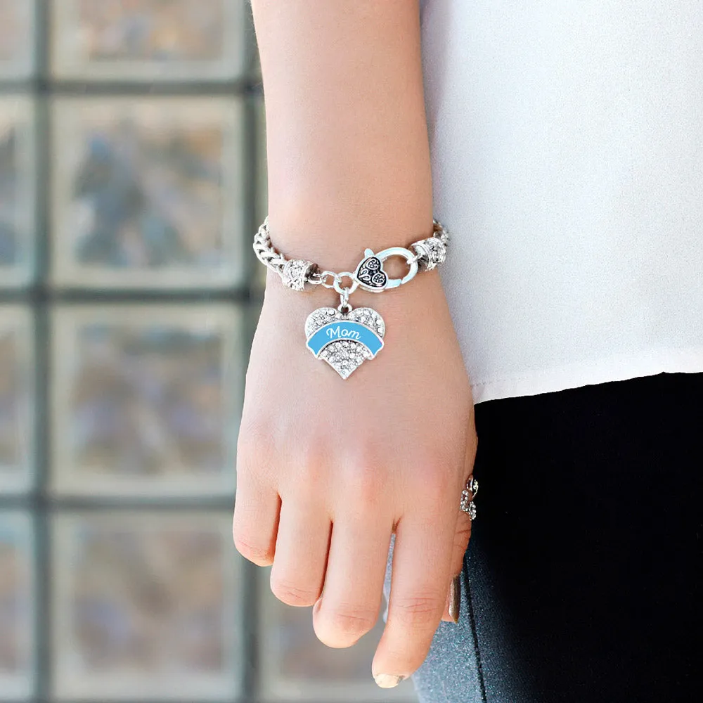 Silver Blue Mom Pave Heart Charm Braided Bracelet