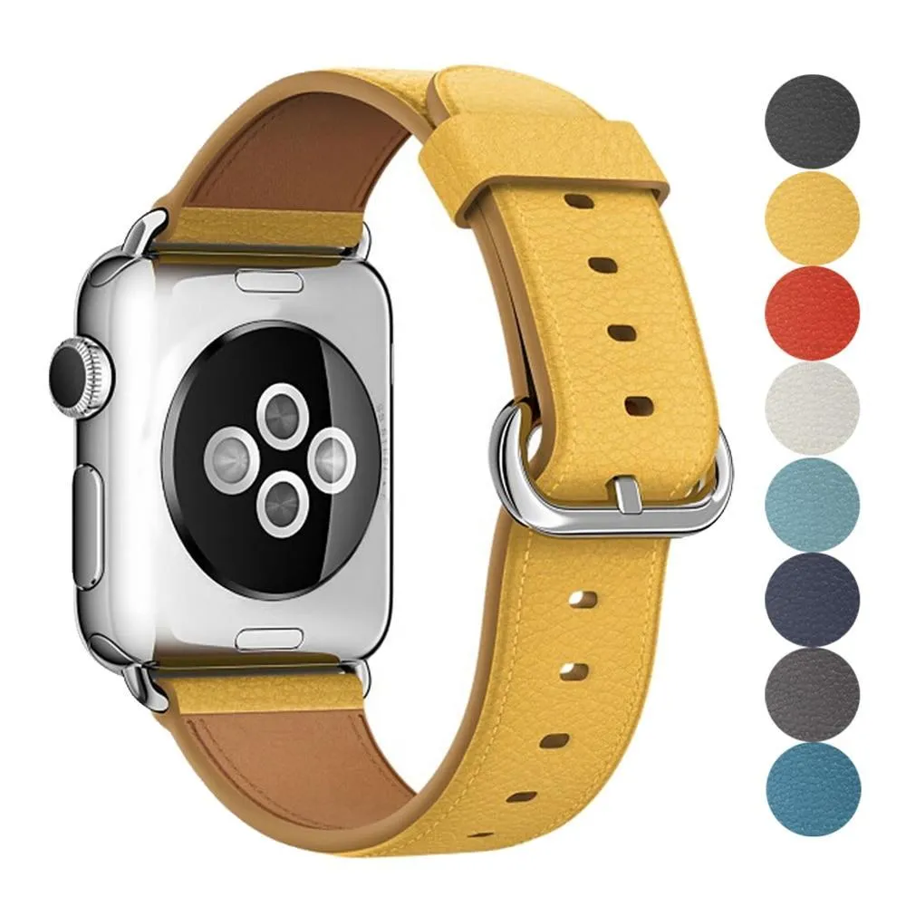 Silver buckle Apple Watch Band Premium Leather Strap Series