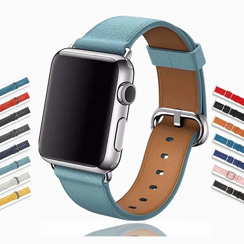 Silver buckle Apple Watch Band Premium Leather Strap Series