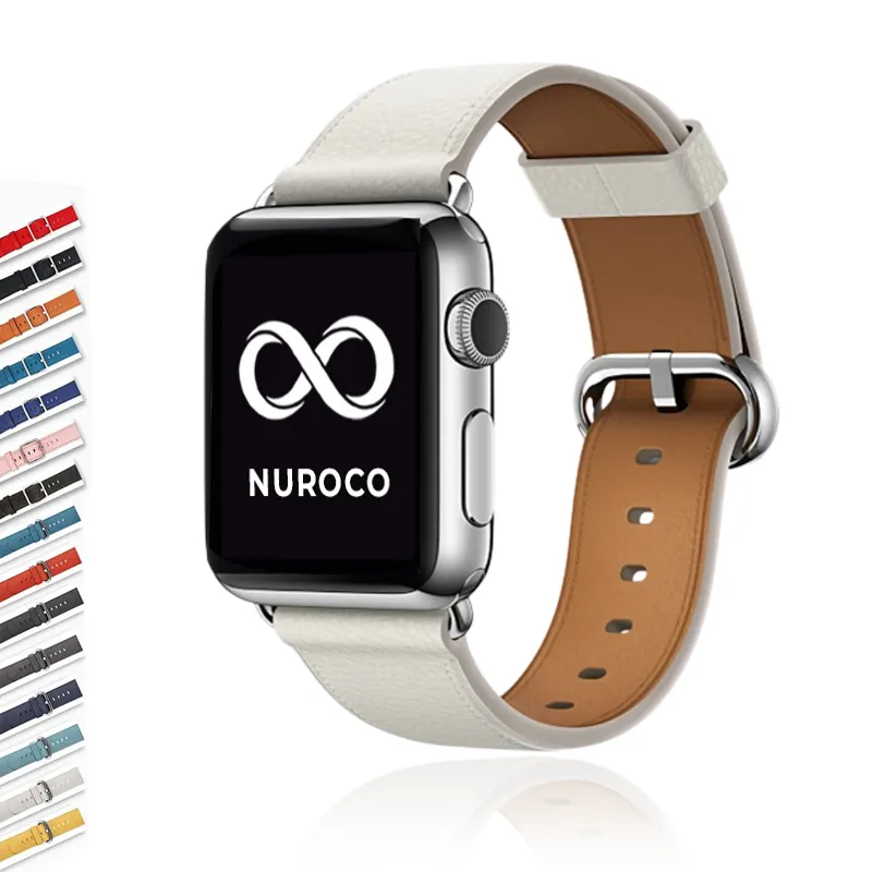 Silver buckle Apple Watch Band Premium Leather Strap Series