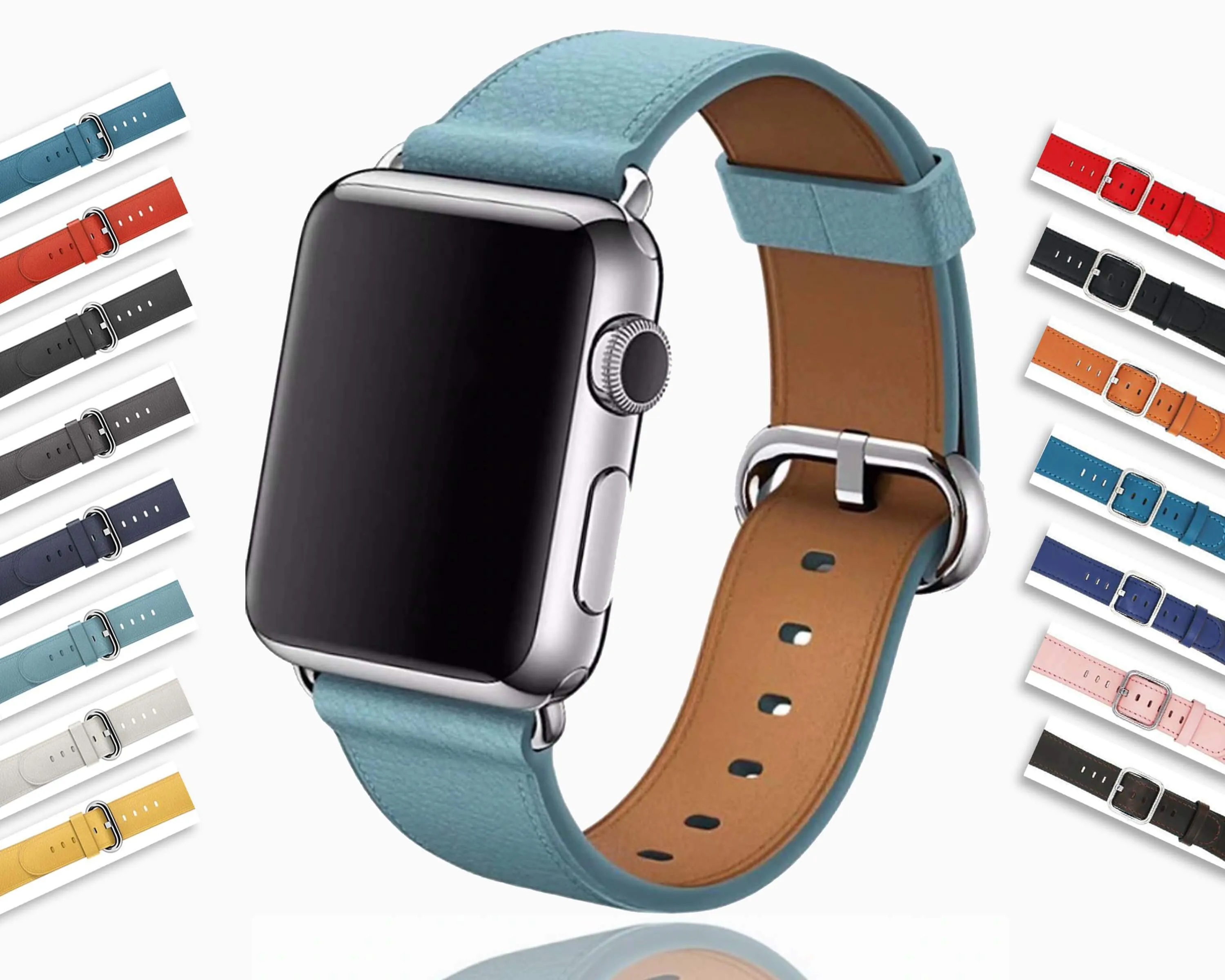 Silver buckle Apple Watch Band Premium Leather Strap Series