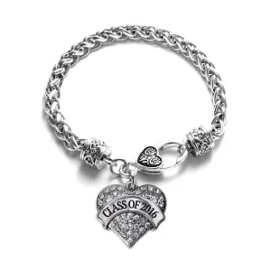 Silver Class Of 2016 Pave Heart Charm Braided Bracelet